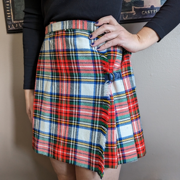 Vintage Dresses & Skirts - vintage PLAID PLEATED wrap SKIRT xs (E1)